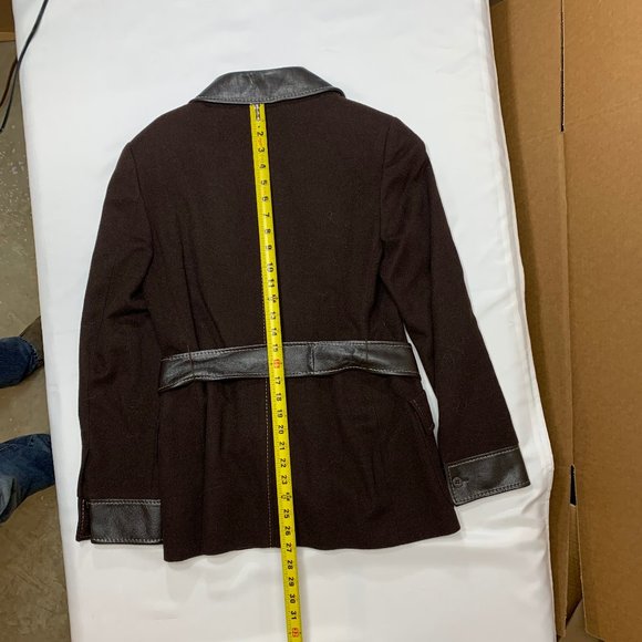Tombolini Women’s Wool Jacket w/ Leather Trim Belted Medium - Picture 4 of 4